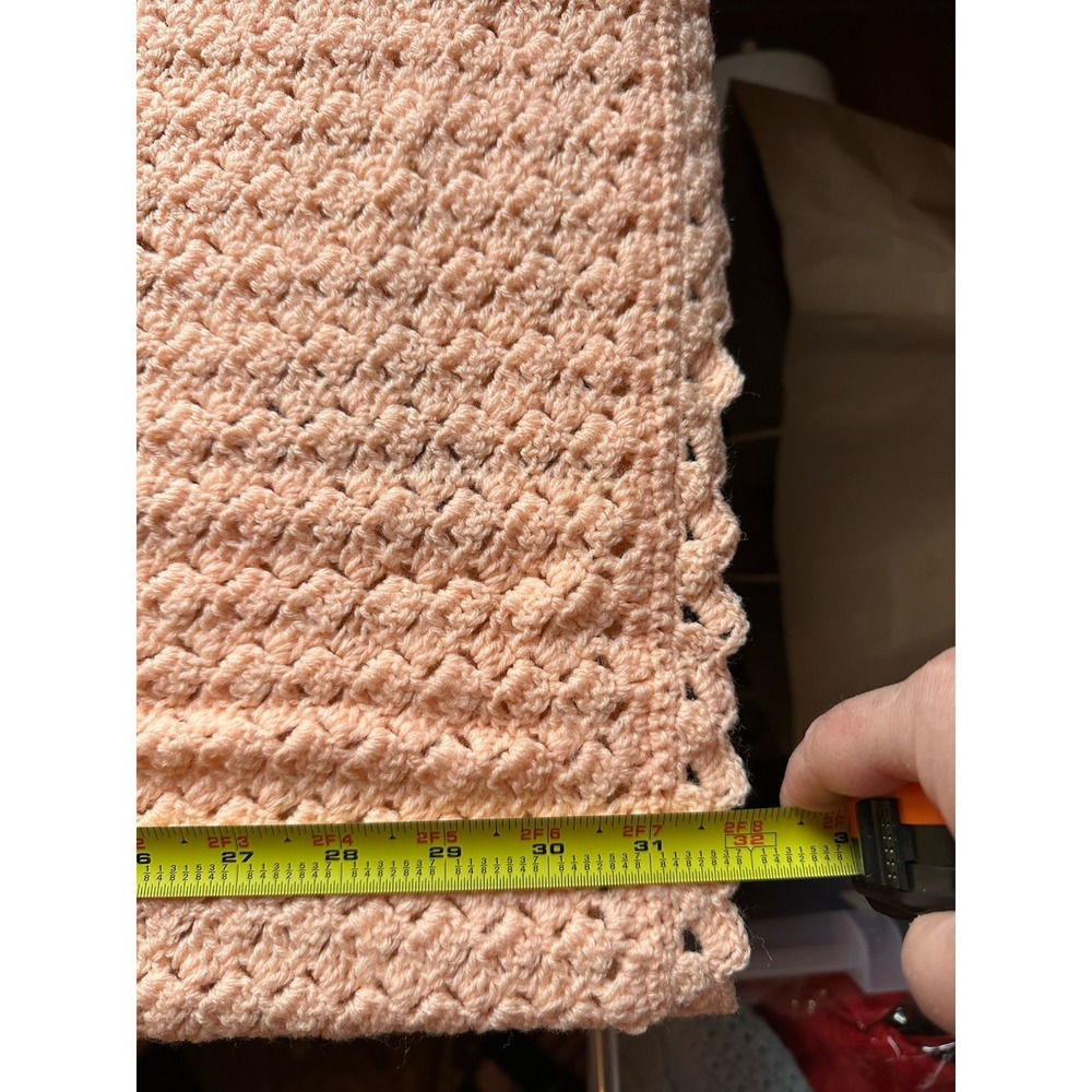 Vintage Baby Pink/Peach Knitted / Crocheted Sweater Hat And Blanket Set - Picture 11 of 12